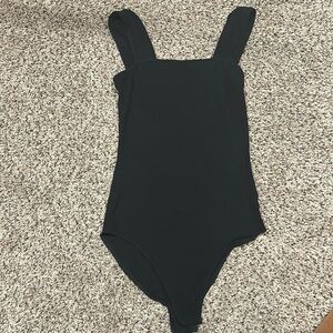 black thick strap body suit